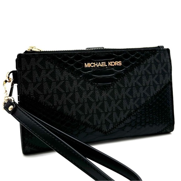 Michael Kors Large Double Zip Wallet Wristlet Black Multi - Picture 1 of 9